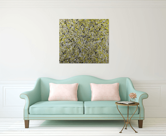 Extra large abstract artwork  (yellow black and white)