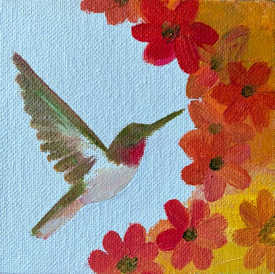 Hummingbird and flowers 3