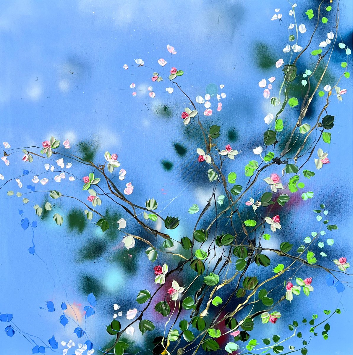 Impressionistic Botanical Acrylic Painting By Anastassia Skopp, 39 X 39, Beautiful Nothing, Original Artwork