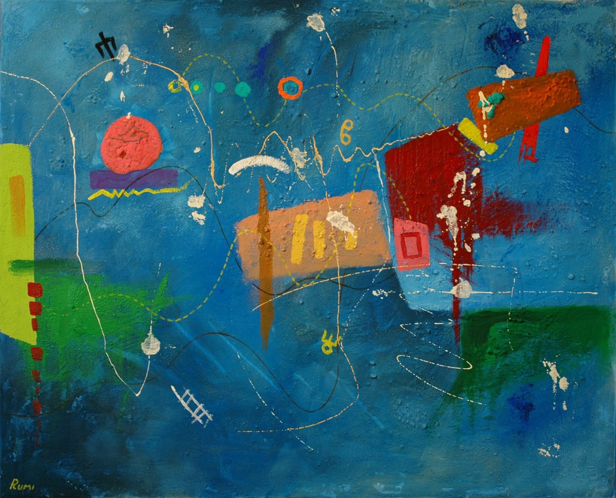 Abstract Acrylic Painting By Rumen Spasov, 39 X 31", "Untrodden Paths", Original Artwork