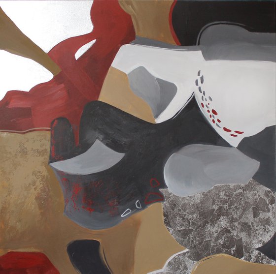 "Streams 2" Brown red silver abstract art