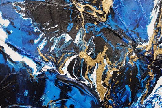 Gilded Sapphire 200cm x 120cm Blue Gold Textured Abstract Art