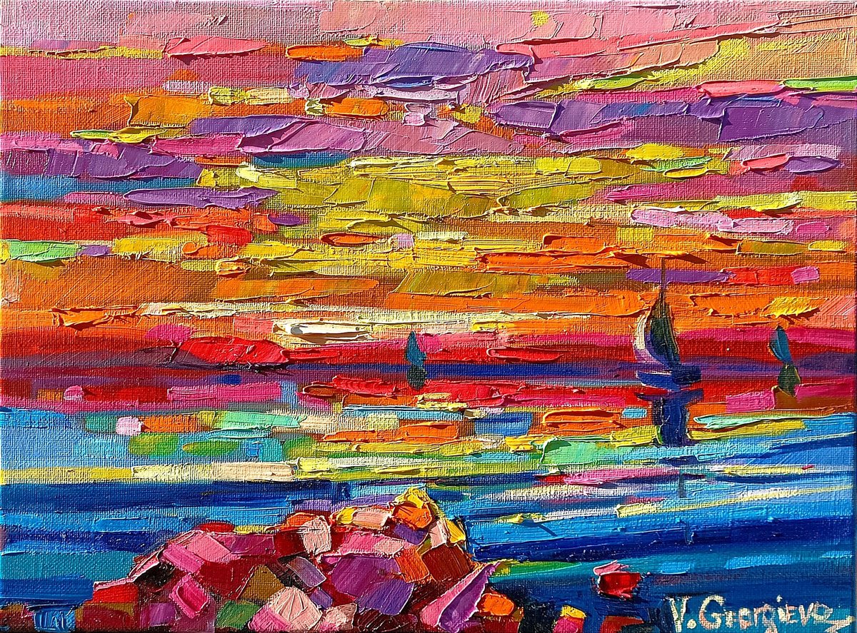 Expressive Landscape Oil Painting By Vanya Georgieva, 16 X 12", Sea In My Soul 2, Original Artwork