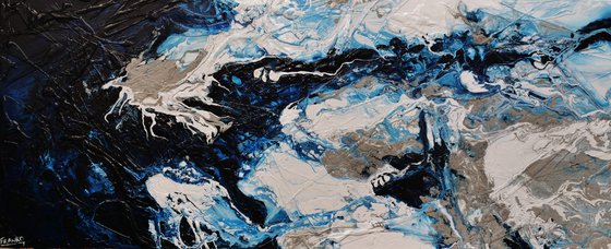 Midnight Rapture 240cm x 100cm Blue White Abstract Art