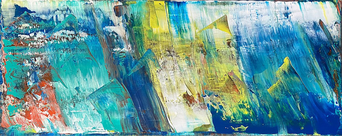 Expressive Abstract Acrylic Painting By Preston M. Smith (Pms), 40 X 16", "Adrift", Original Artwork