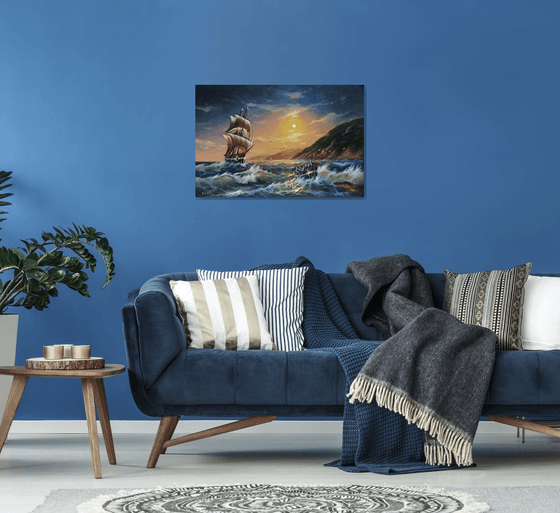 Restless sea -1 (60x90cm, oil painting)