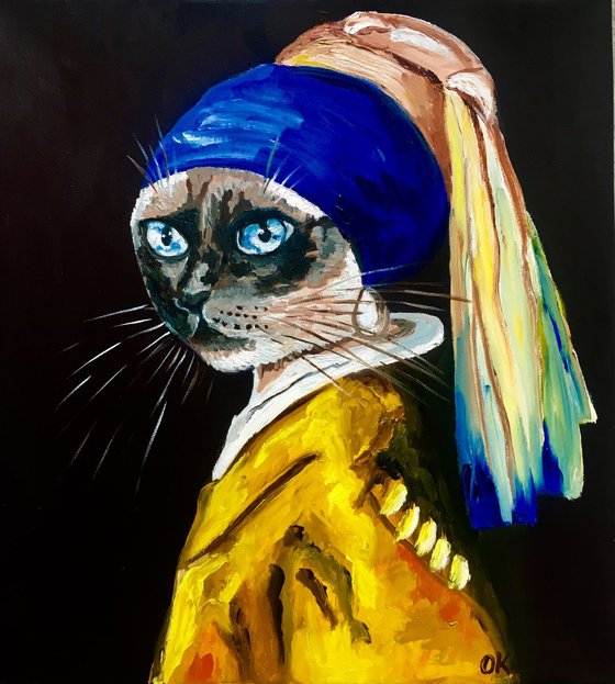 Siamese Cat with the pearl earring. Feline art.