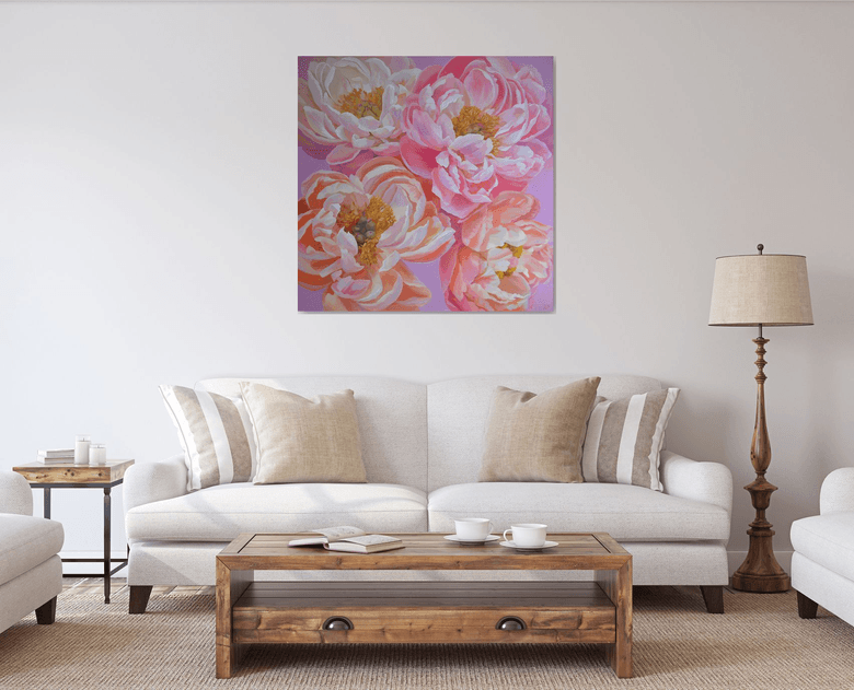 Pink Peonies large bloom 100x100 cm oil painting Peony flower Living ...