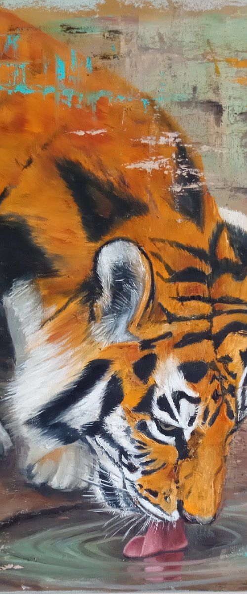 Tiger by the pond by Ira Whittaker