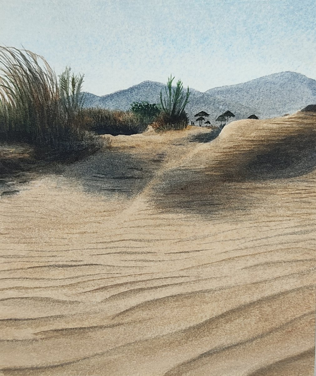 Photorealistic Landscape Watercolour By Andromachi Giannopoulou, 6 X 7, Sandhill, Original Artwork