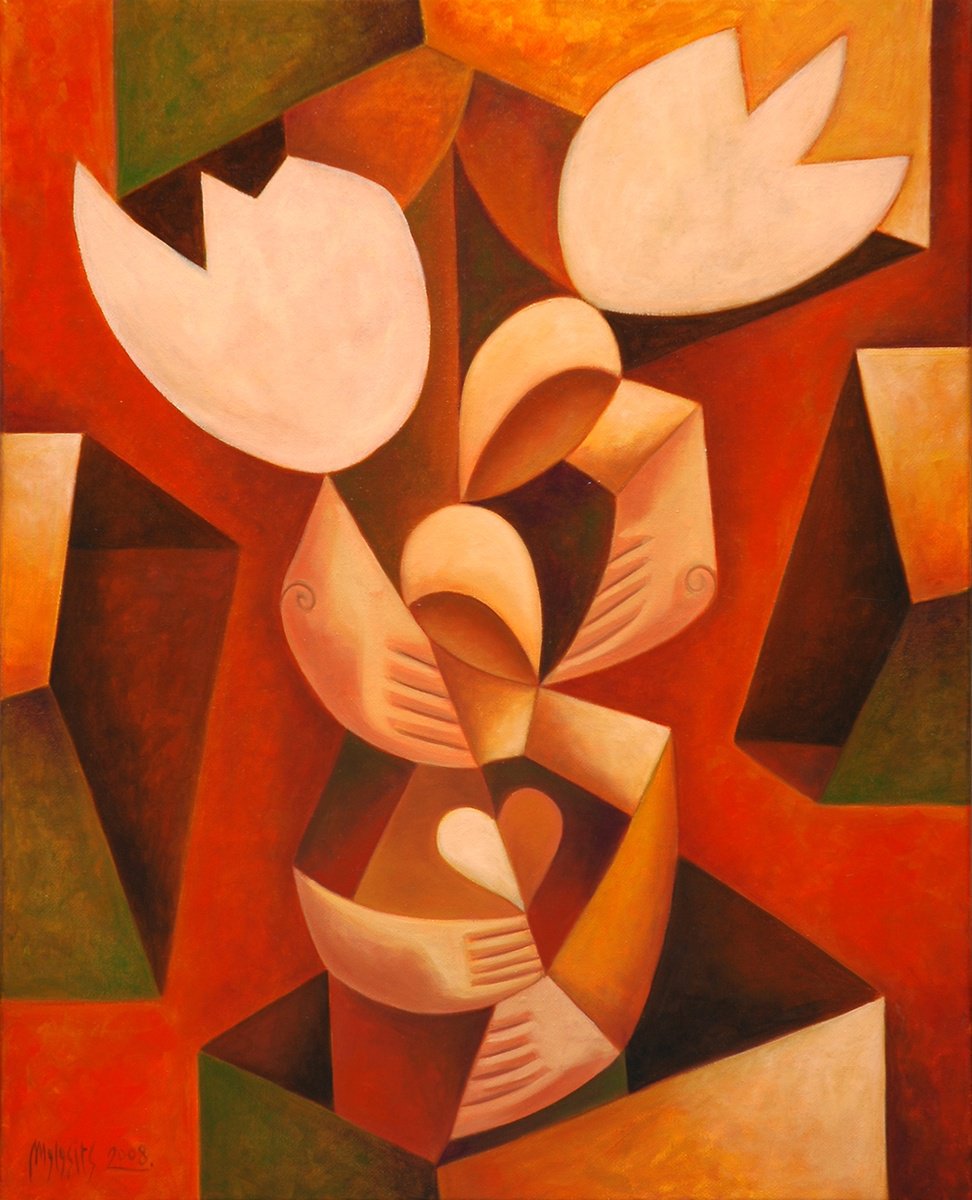 Surrealistic Portrait Oil Painting By Malasits Zsolt, 31 X 39", Birth, Original Artwork