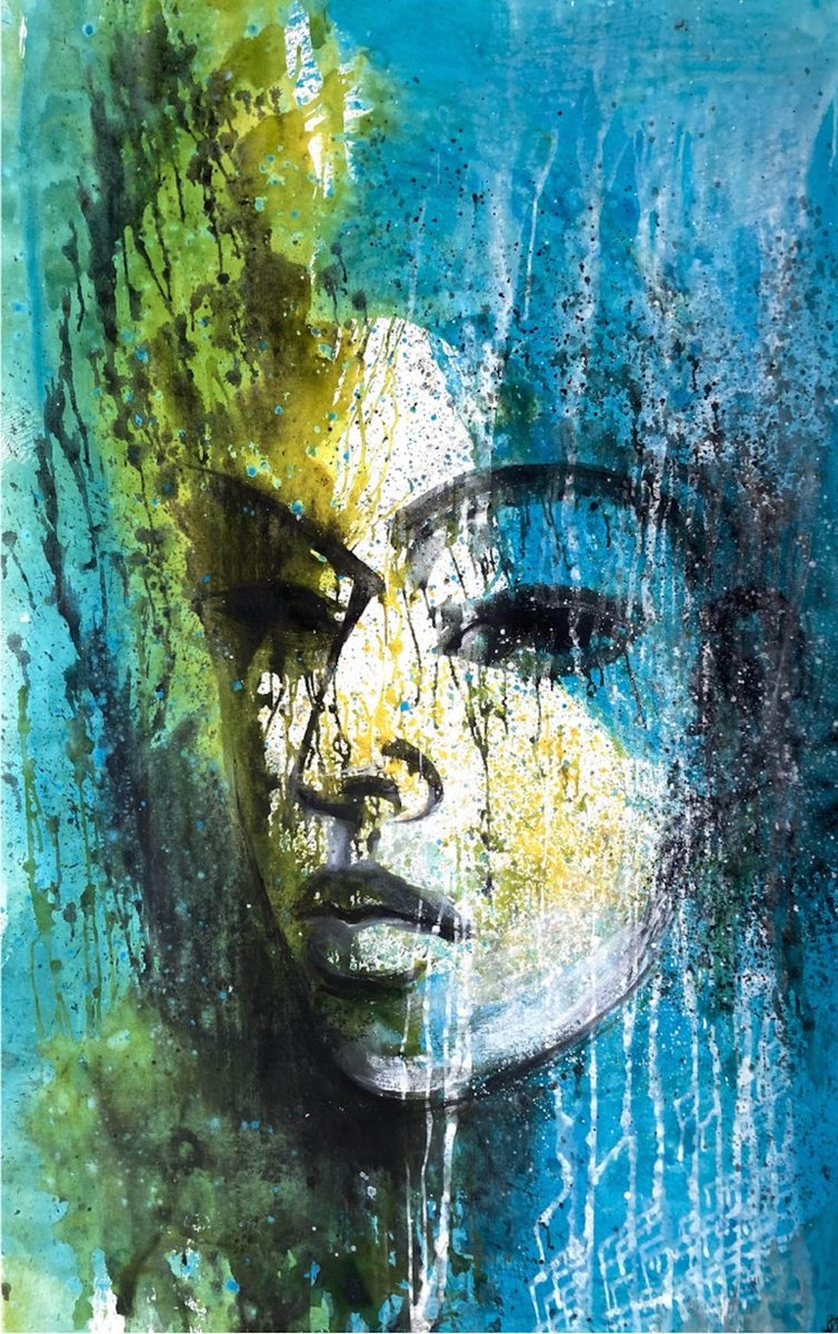 Impressionistic Animal Acrylic Painting By Daria Kusto, 48 X 78, Portrait Of Mysterious, Original Artwork