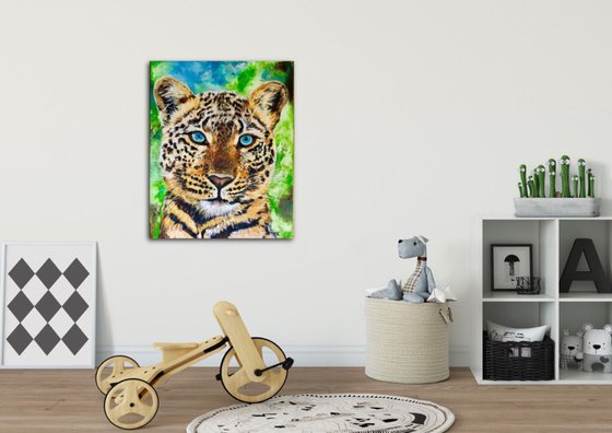 LEOPARD. Blue eyes . LARGE SIZE MODERN URBAN ART OFFICE ART DECOR HOME DECOR GIFT IDEA