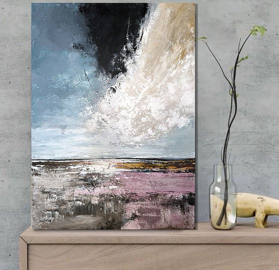 Blush Terrain – Blue Pink Abstract Landscape