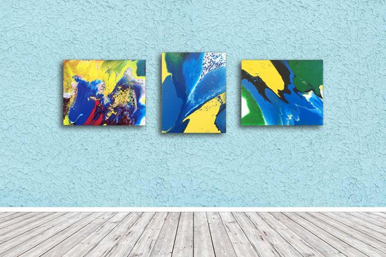 "Cold Fusion Series" - Original Triptych, Abstract PMS Acrylic Paintings Series - 56" x 20"