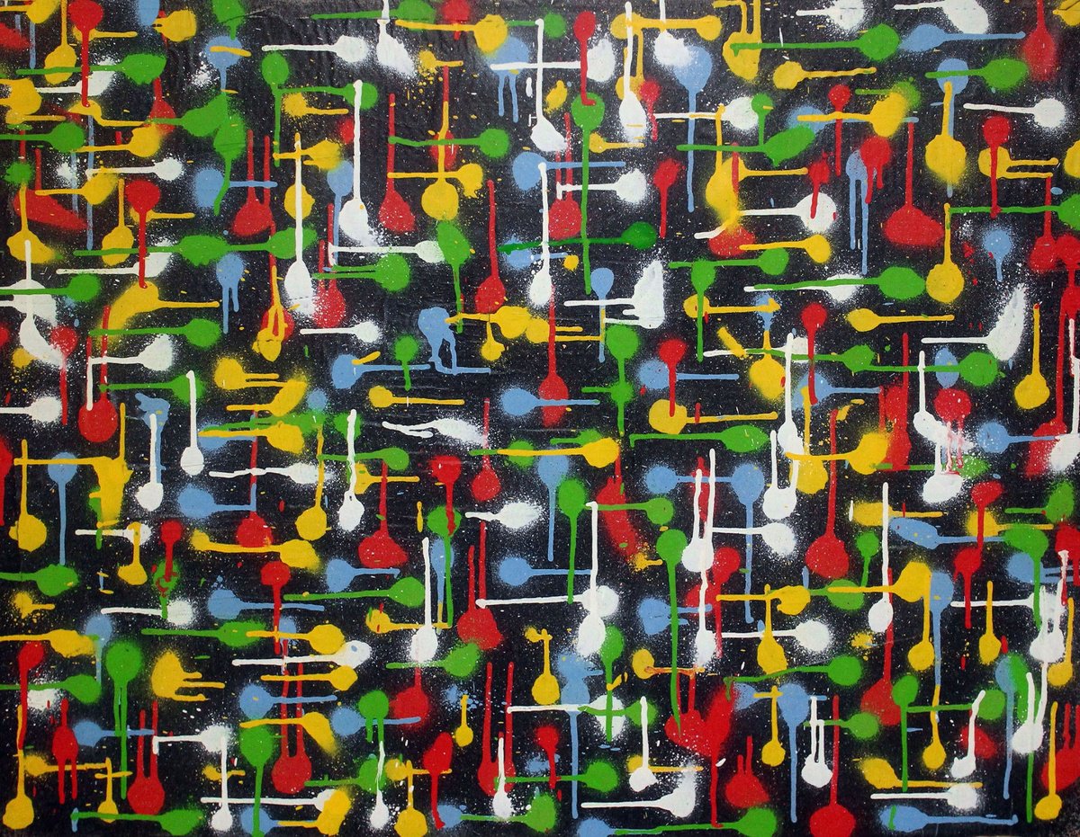 Urban And Pop Abstract Painting By Juan Sly, 30 X 23", Other No. 16 Pollock (Bc), Original Artwork