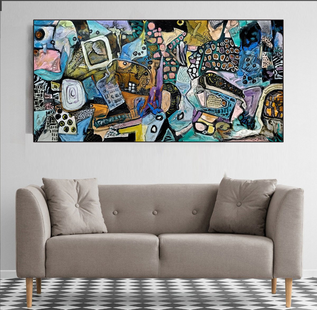 Impressionistic Abstract Acrylic Painting By Vishalandra Dakur, 60 X 30", Oranges, Original Artwork