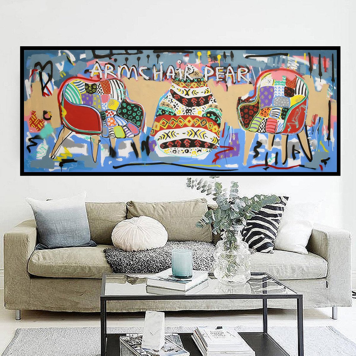 Expressive Still Life Acrylic Painting By V. Lishko, 71 X 28", Chairs, Original Artwork