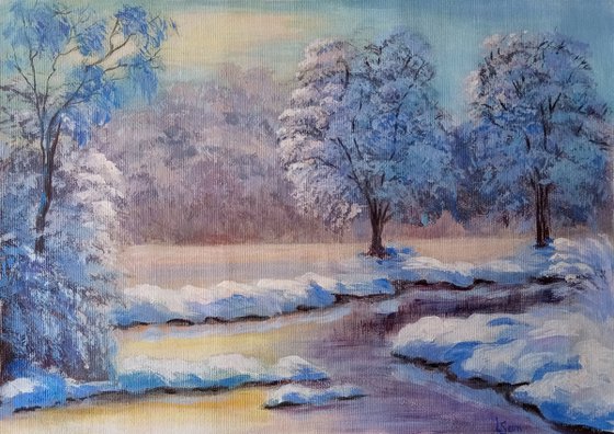 Winter dawn in the forest