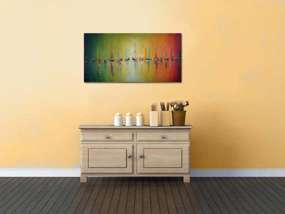 Rainbow in the sea, Abstract painting, Sailboats Painting