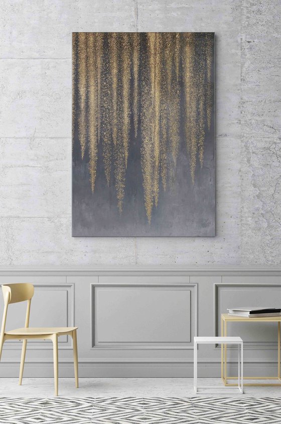 "Golden Wisteria" Gold black abstract art