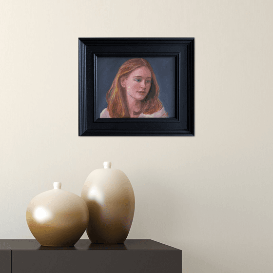 Portrait of a Girl; Framed & ready to hang home decor gift oil painting.