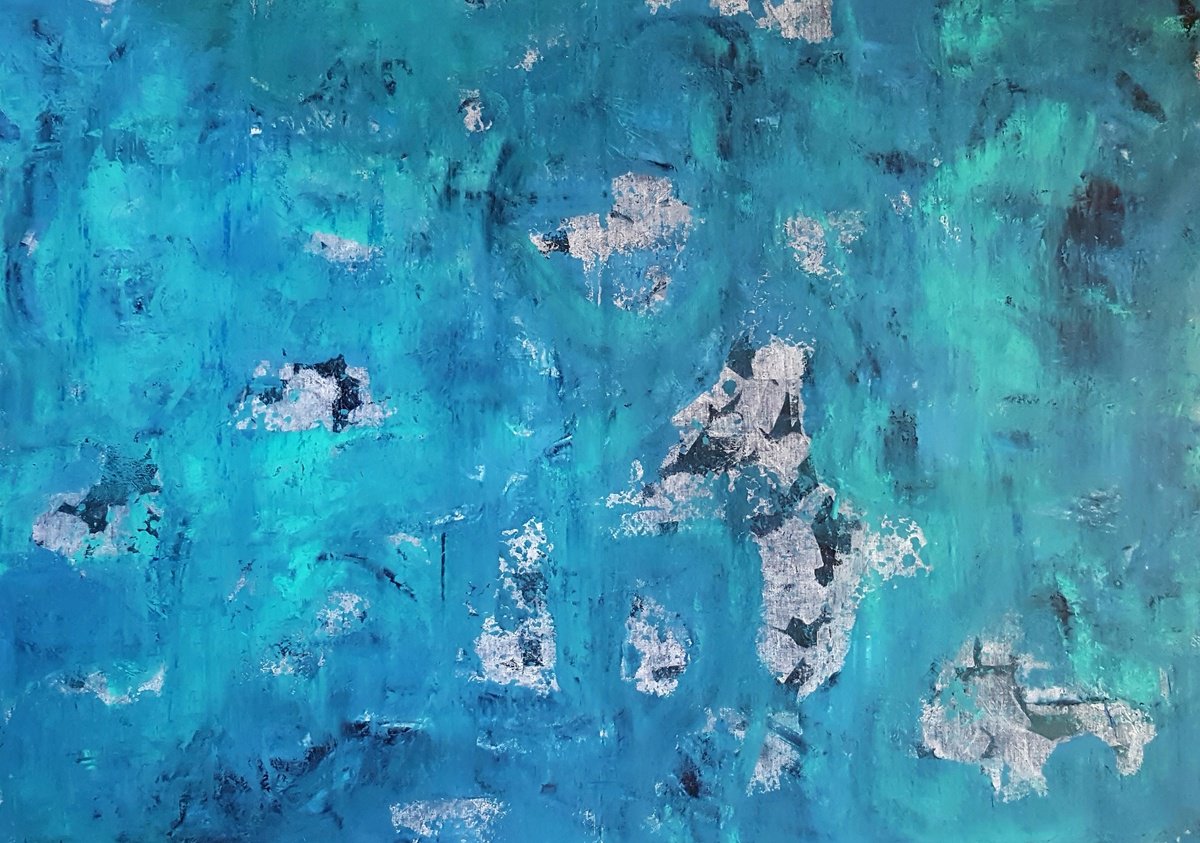 Abstract Acrylic Painting By Ivana Olbricht, 69 X 49, Arctic Blues, Original Artwork