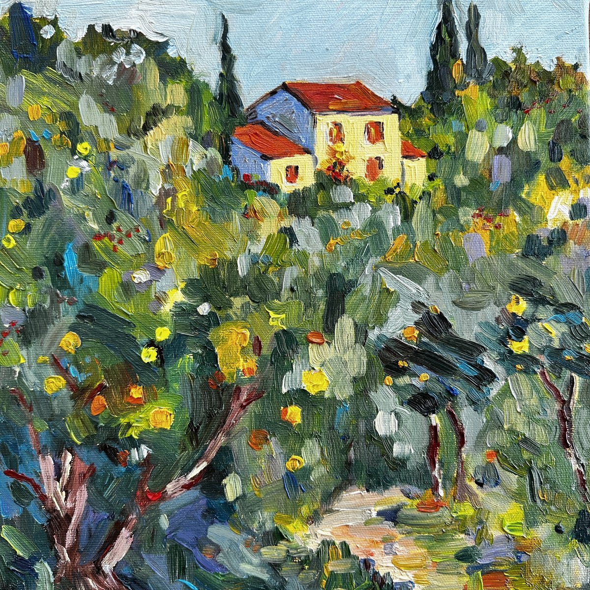 Impressionistic Cityscapes Oil Painting By Irina Anis, 12 X 12, House In Summer Light, Original Artwork