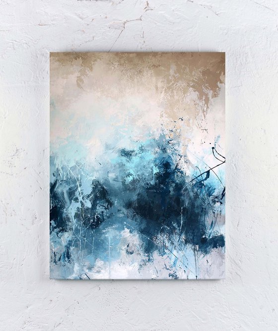 "Blue ink" Acrylic abstract navy blue art