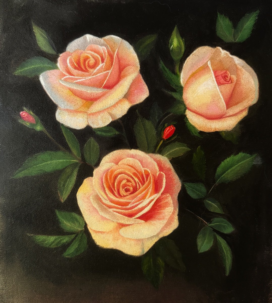 Botanical Oil Painting By Priyanka Singh, 9 X 10", Rose Garden, Original Artwork