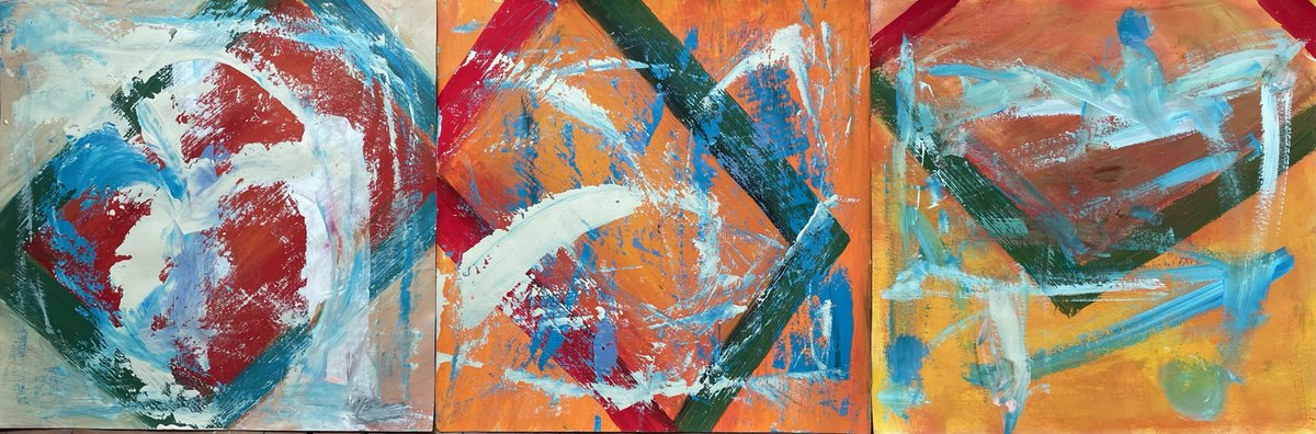 Expressive Abstract Acrylic Painting By Christel Haag, 47 X 16, Liebe Verleiht Flugel, Original Artwork