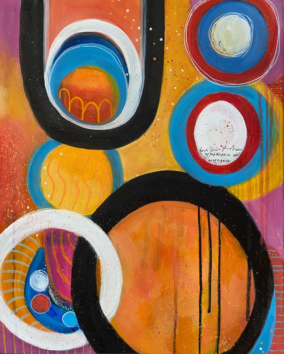 Geometric Abstract Painting By Kate Marion Lapierre, 16 X 20", Finding The Sun, Original Artwork