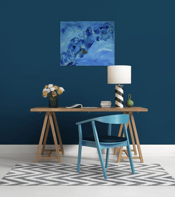 Life and Happiness ABSTRACT PAINTING READY TO HANG LYRIC EXPRESSIONISTIC BLUE COLORS CONTEMPORARY