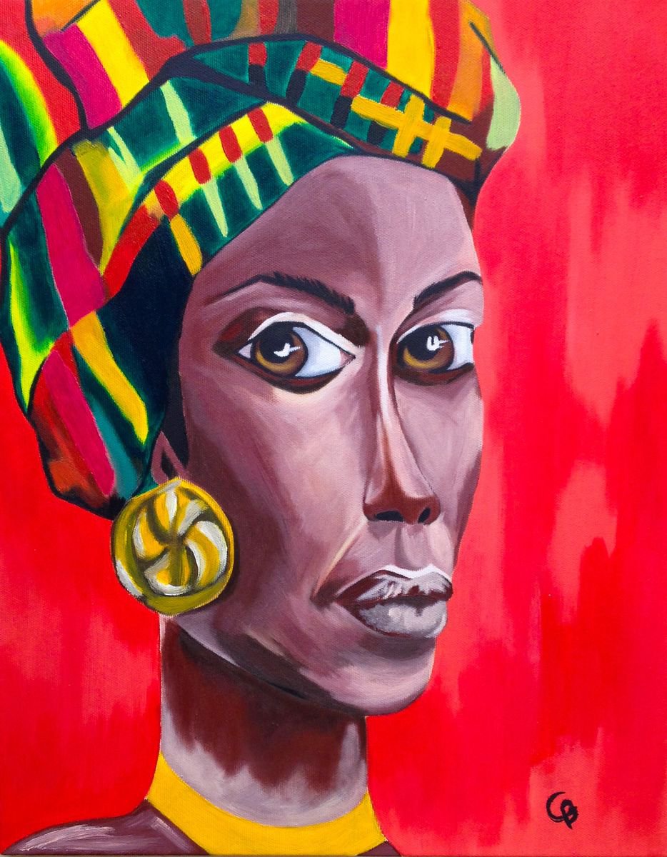 Portrait Acrylic Painting By Christina Bilbili, 16 X 20, African Woman, Original Artwork