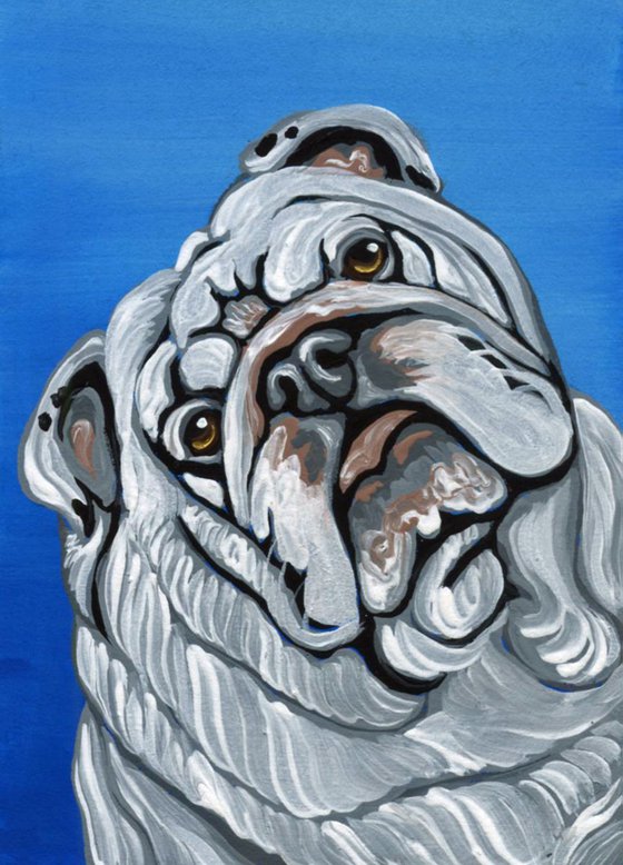 ACEO ATC Original Painting English Bulldog Pet Dog Art-Carla Smale