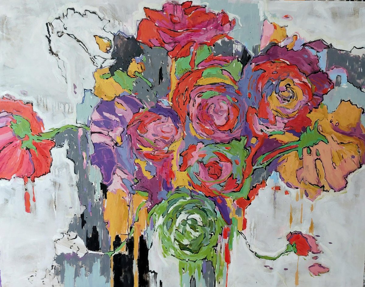 Expressive Botanical Oil Painting By Cinzia Busto, 35 X 28, Ranuncoli In Una Stanza Bianca - Buttercups In A White Room, Artfinder