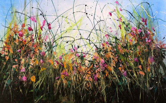 Only Seconds Away #1 - Large 124x 80 cm Original abstract floral painting