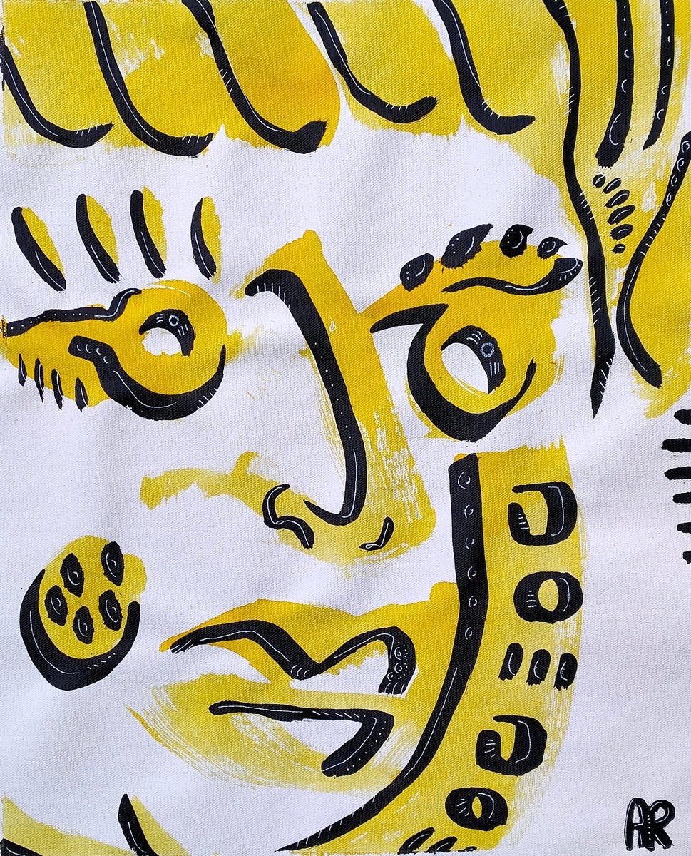 Portrait Acrylic Painting By Angel Rivas, 16 X 18, Minimal Face, Original Artwork