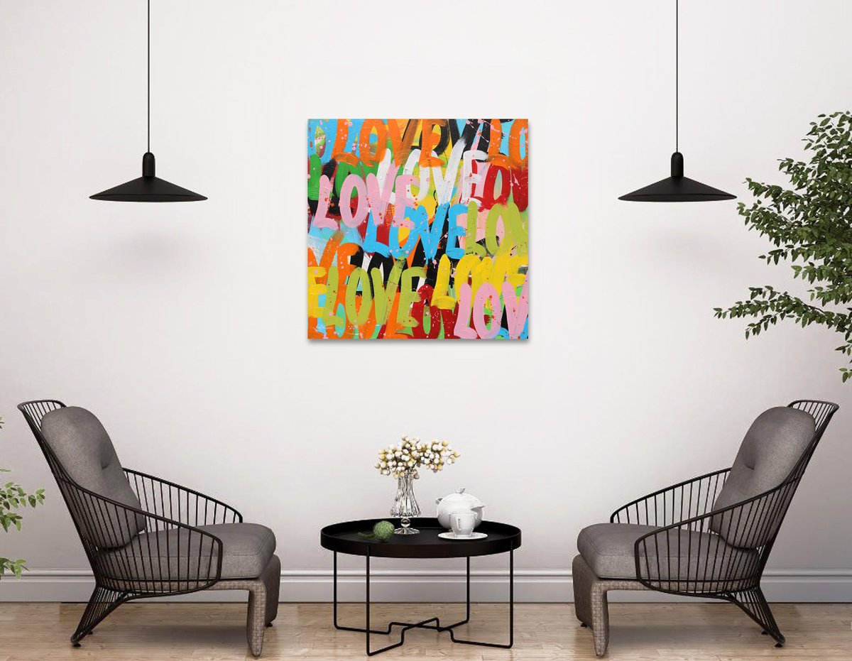 Urban And Pop Abstract Acrylic Painting By Isabelle Pelletane, 20 X 20, Love 5, Original Artwork