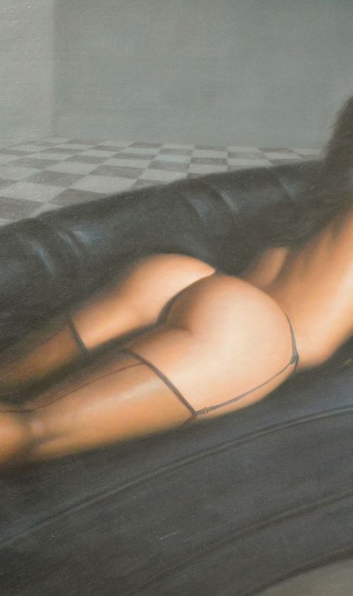 OIL PAINTING ART FEMALE NUDE GIRL BODY SOFA  #11-2-02 by Hongtao Huang