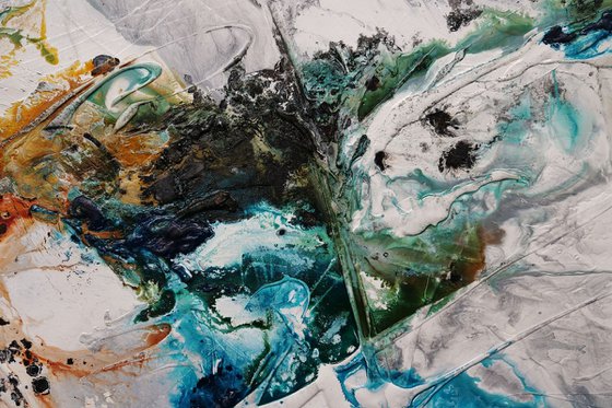 Natural Potion 240cm x 100cm Teal Black White Textured Abstract Art