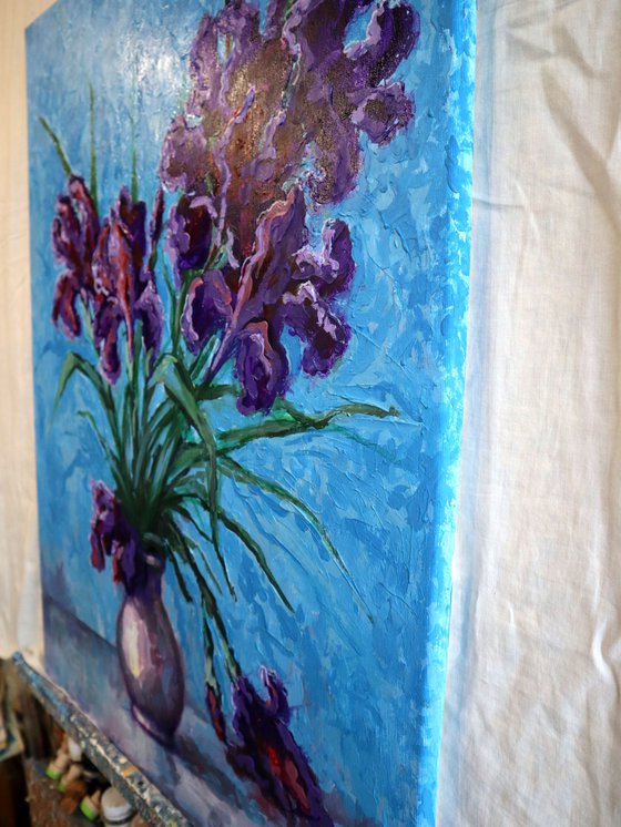 Irises on Blue