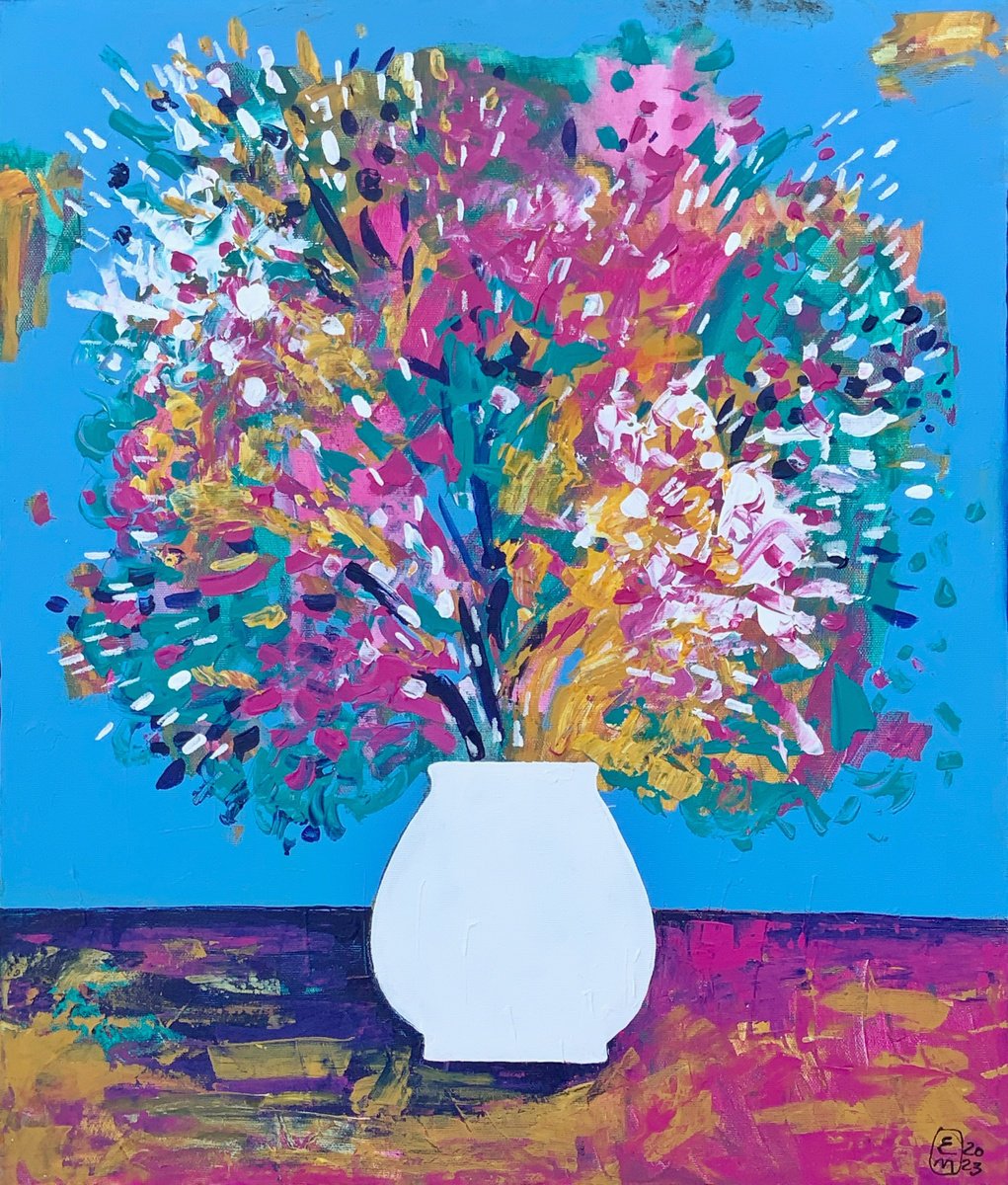 Organic Still Life Acrylic Painting By Elena Tomilova, 20 X 24, Abstract Still Life No2, Original Artwork