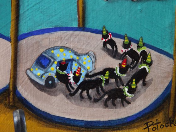 Black Cat Circus  Original Painting on Wood