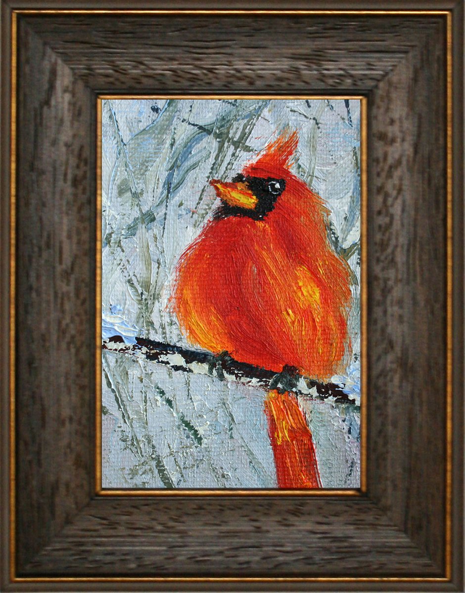 BIRD / framed / FROM MY A SERIES OF MINI WORKS BIRDS / ORIGINAL OIL PAINTING by Salana Art