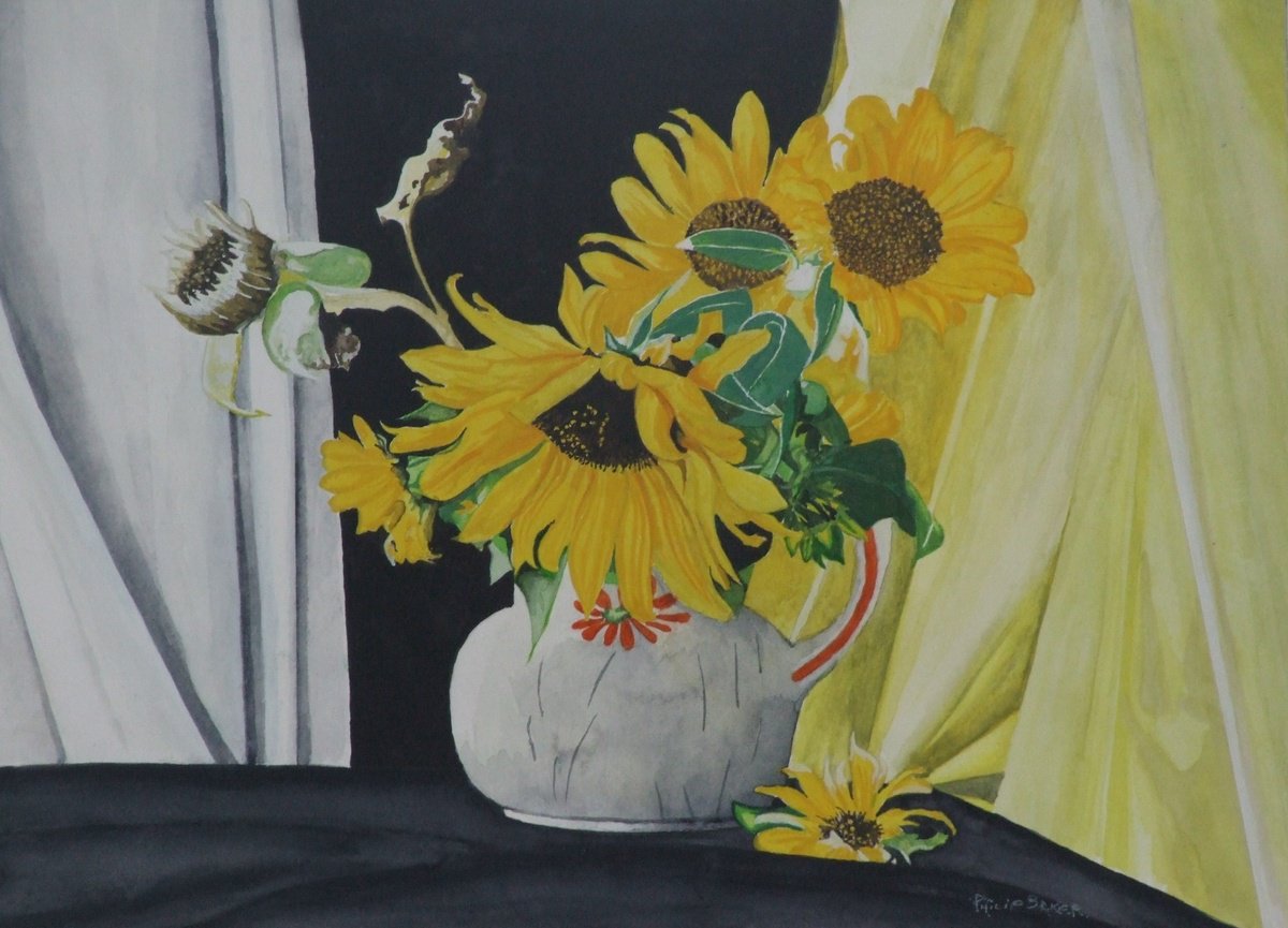 Sunflowers in Mother-in-laws vase by Philip Baker