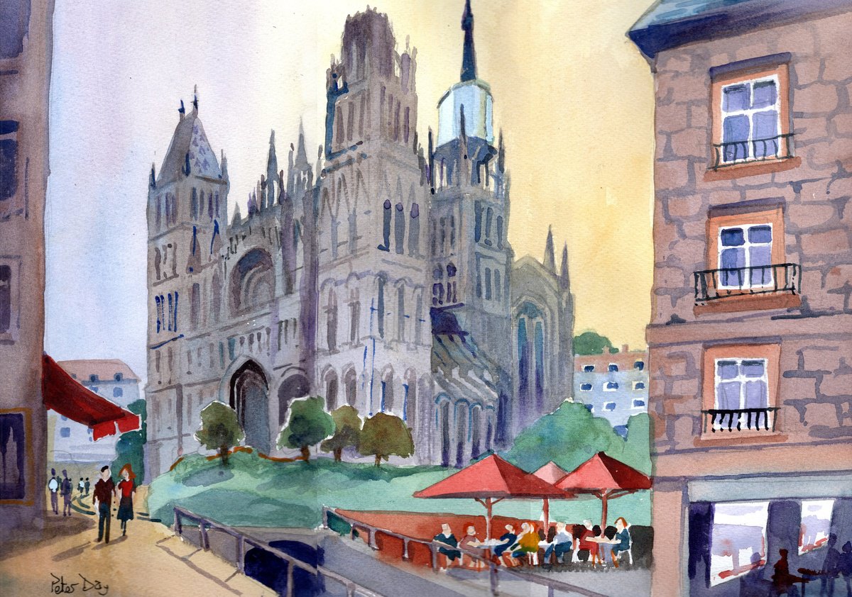 Impressionistic Cityscapes Watercolour By Peter Day, 17 X 13", Rouen Cathedral, Normandy, Original Artwork