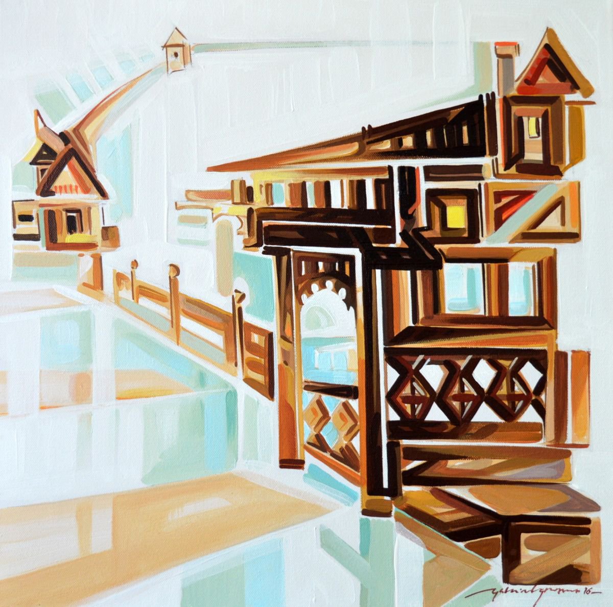 Surrealistic Cityscapes Acrylic Painting By Grama Gabriel, 20 X 20, ?rchitectural, Original Artwork