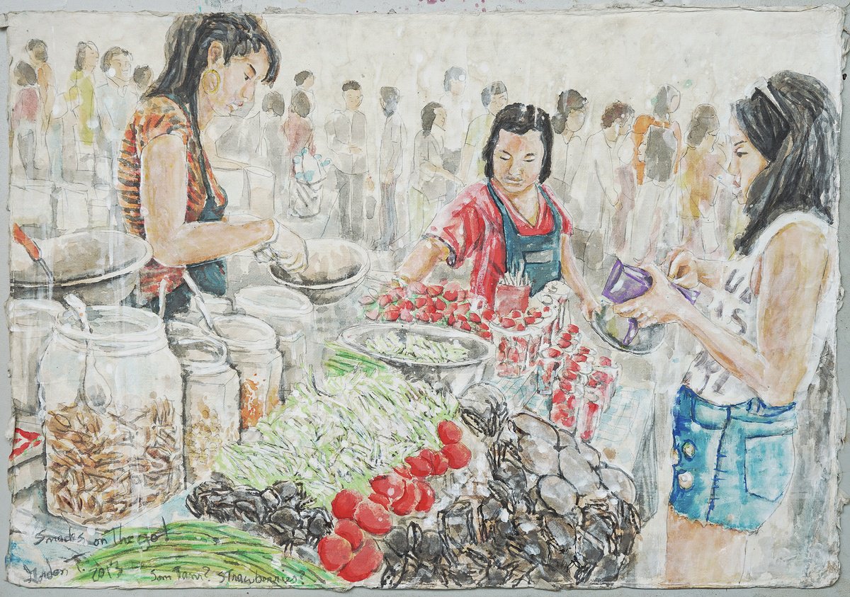 Impressionistic Portrait Acrylic Painting By Gordon T., 31 X 22, Snacks On The Go!, Original Artwork