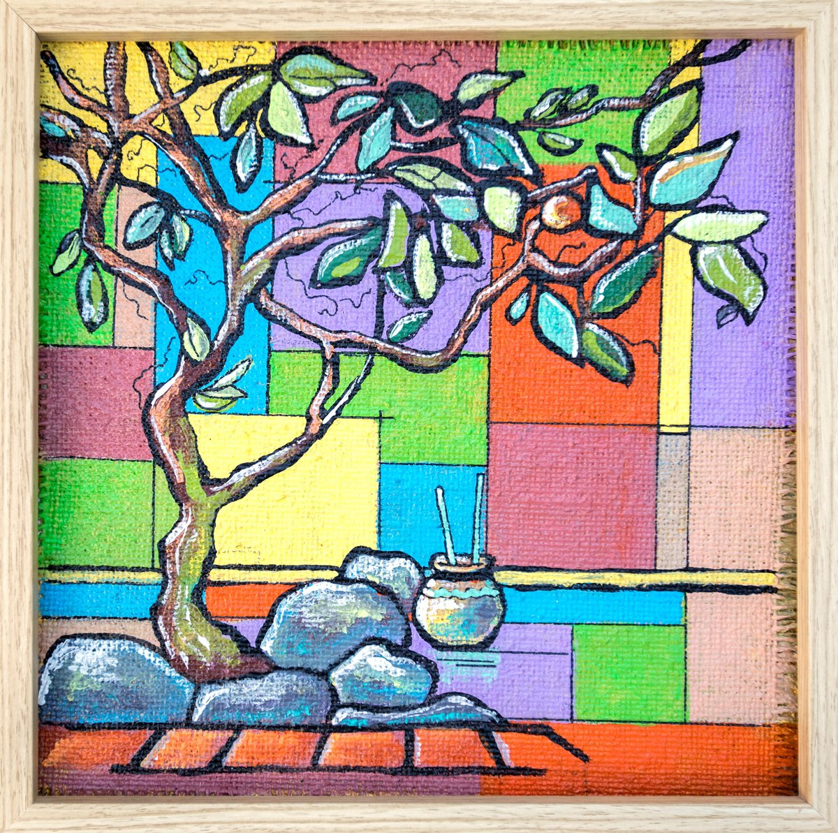 Illustrative Still Life Acrylic Painting By Ariadna De Raadt, 13 X 13, Balans Home, Garden, Original Artwork